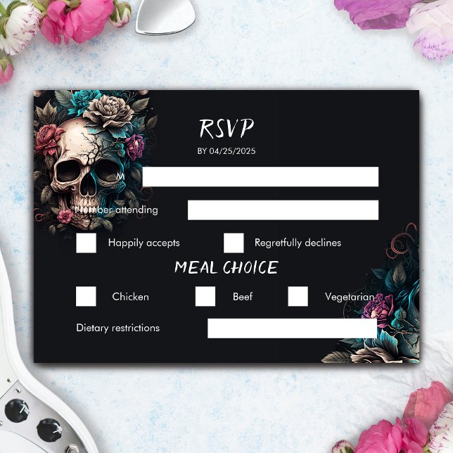 Skull Tatto Rock and roll Gothic Bröllop OSA Kort (Skull Rock and Roll Wedding Save the Date)