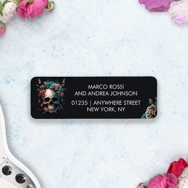 Skull Tatto Rock and roll Gothic Bröllop Returadress Etikett (Skull Tattoo Rock and Roll Gothic Wedding Label)