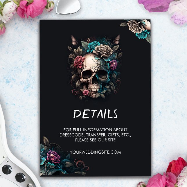 Skull Tatto Rock and roll Gothic Bröllop Tilläggskort (Skull Wedding Invitation With Enclosure Card)