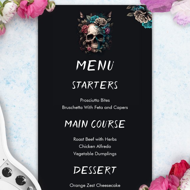 Skull Tattoo Rock and roll Gothic Bröllop Menu Meny (Skull Tattoo Rock and Roll Gothic Wedding Menu)