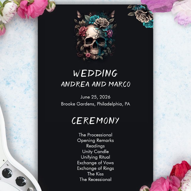 Skull Tattoo Rock and roll Gothic Bröllopsprogram (Skull Tattoo Rock and Roll Gothic Wedding Program)