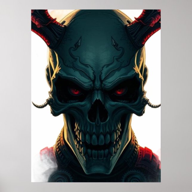 Skull Tecknads Stil Illustration Fantasy Art Poster (Framsidan)