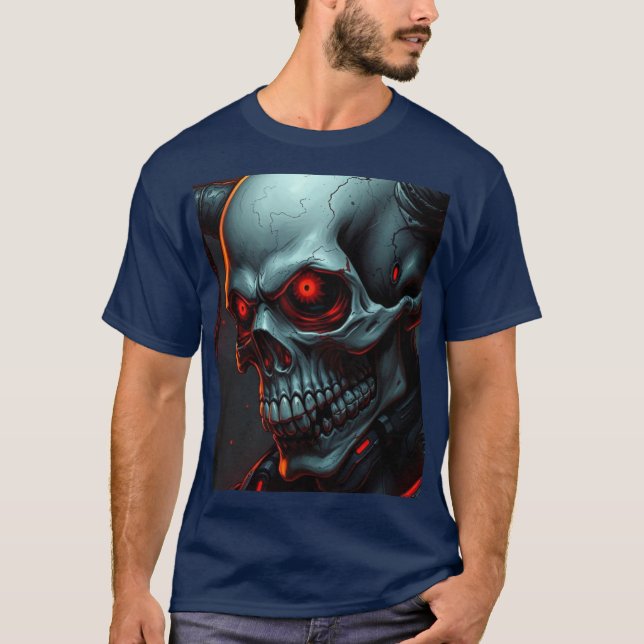 Skull Tecknads Stil Illustration Fantasy Art T Shirt (Framsida)