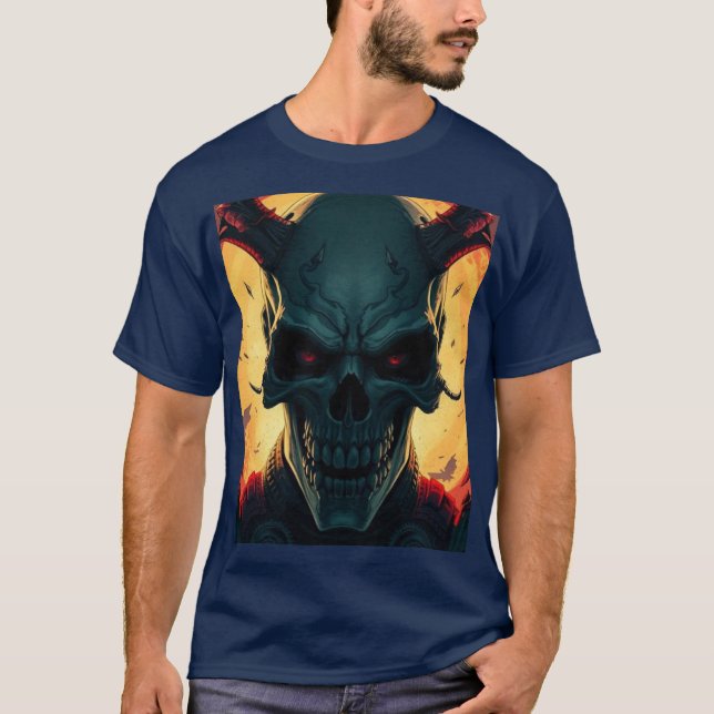 Skull Tecknads Stil Illustration Fantasy Art T Shirt (Framsida)