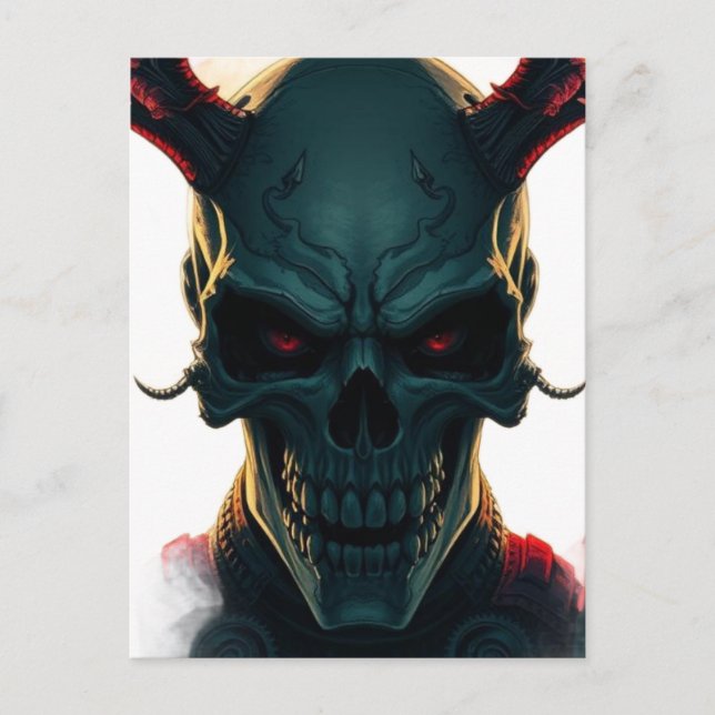 Skull Tecknads Stil Illustration Fantasy Art Vykort (Framsida)