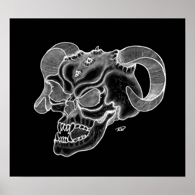 Skull Teufelschädel schwarz weiß Zeichnung Poster (Framsidan)