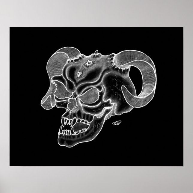Skull Teufelschädel schwarz weiß Zeichnung Poster (Framsidan)