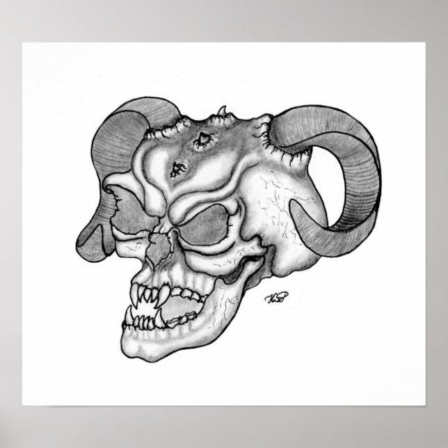 Skull Teufelschädel schwarz weiß Zeichnung Poster (Framsidan)