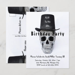 Skull Top hat Vintage Black White RIP till hans 20 Inbjudan Vykort