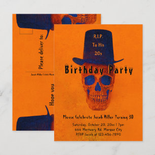 Skull Top hat Vintage Orange Blue RIP till hans 20 Inbjudan Vykort