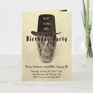 Skull Top hat Vintage Sepia RIP till hans 20-tal Inbjudan
