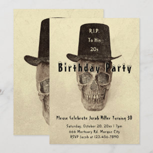 Skull Top hat Vintage Sepia RIP till hans 20-tal Inbjudningar