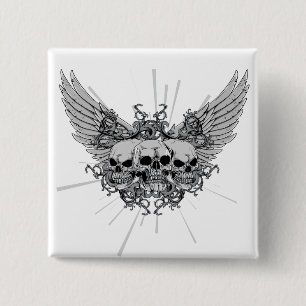 Skull ~ Tre Döskallar Vinge Winged Knapp