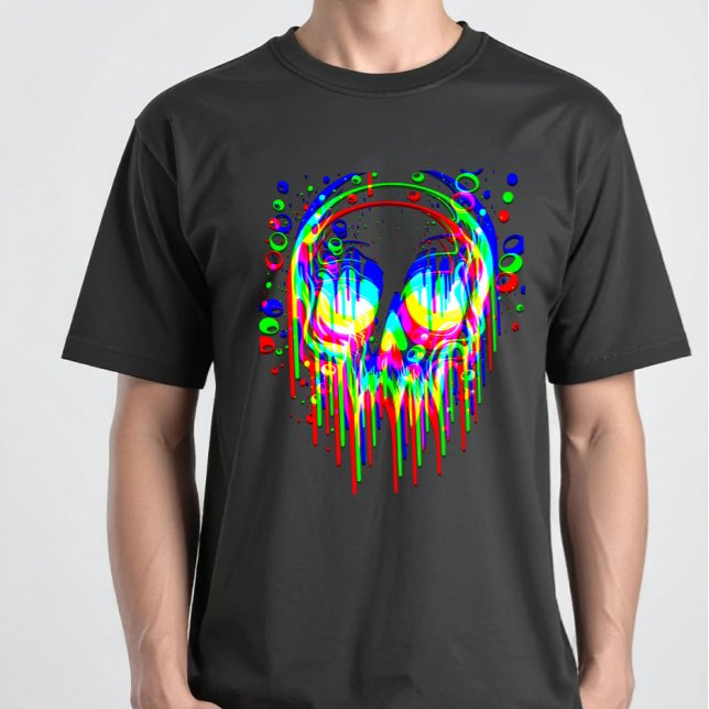Skull Trippy Illusion - Psychedelic RGB Glitchcore T Shirt (Skapare uppladdad)