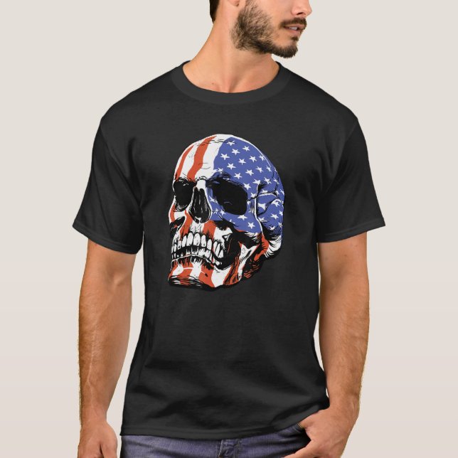 Skull USA Flag America T Shirt (Framsida)