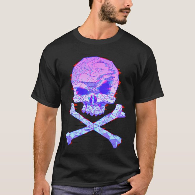 Skull Vaporwave Aesthetic Stil Glitch Effect T Shirt (Framsida)