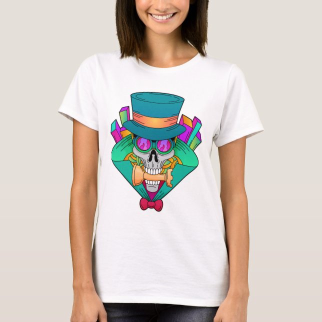 Skull vid Chess med Chess biet Rook T Shirt (Framsida)