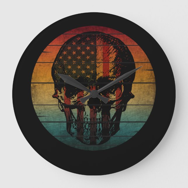 SKULL VINTAGE AMERICAN FLAG GIFT STOR KLOCKA (Framsida)