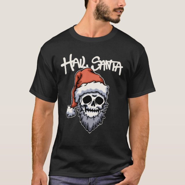Skull Wearing Santa Hat streetwear  T Shirt (Framsida)