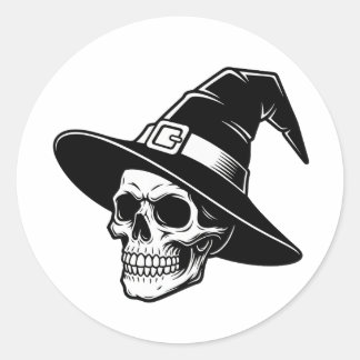 Skull Witch Hat Gothic Art - sticker Runt Klistermärke