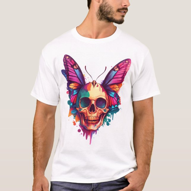 Skull with Butterfly Wings T Shirt (Framsida)