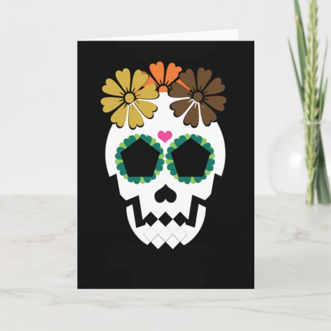 Skull With Fall Hued Flowers Kort (Framsida)