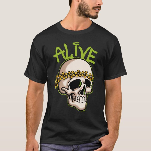 Skull with Flowers streetwear T Shirt (Framsida)