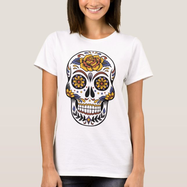 Skull with Flowers T Shirt (Framsida)