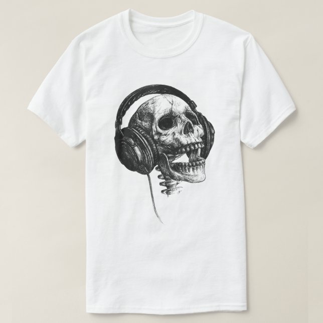 Skull With Headphones Rock Music Art Shirt T Shirt (Design framsida)