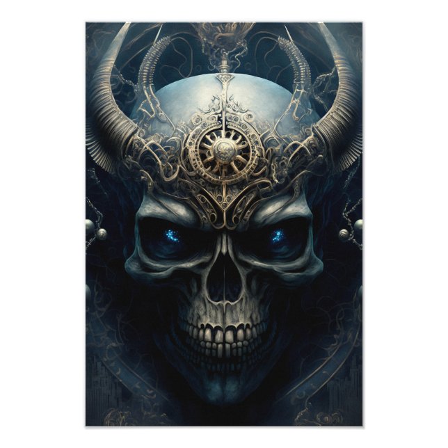 Skull with horns evil looking skull head Design  Fototryck (Framsidan)