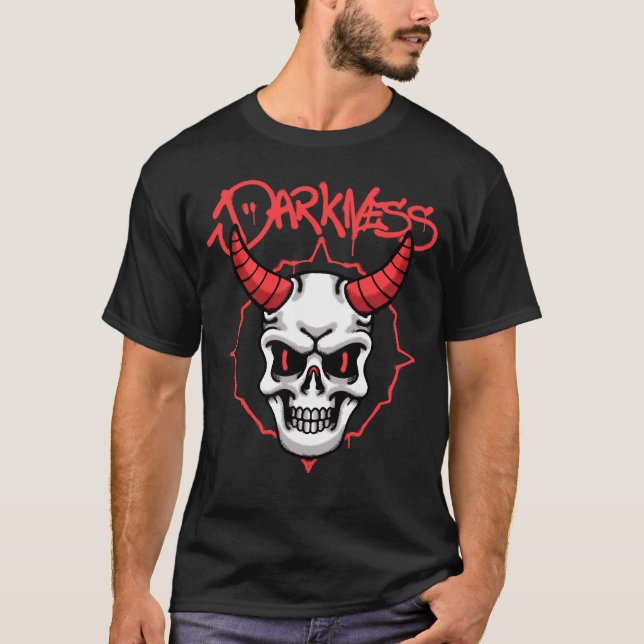 Skull with Red Horns streetwear T Shirt (Framsida)