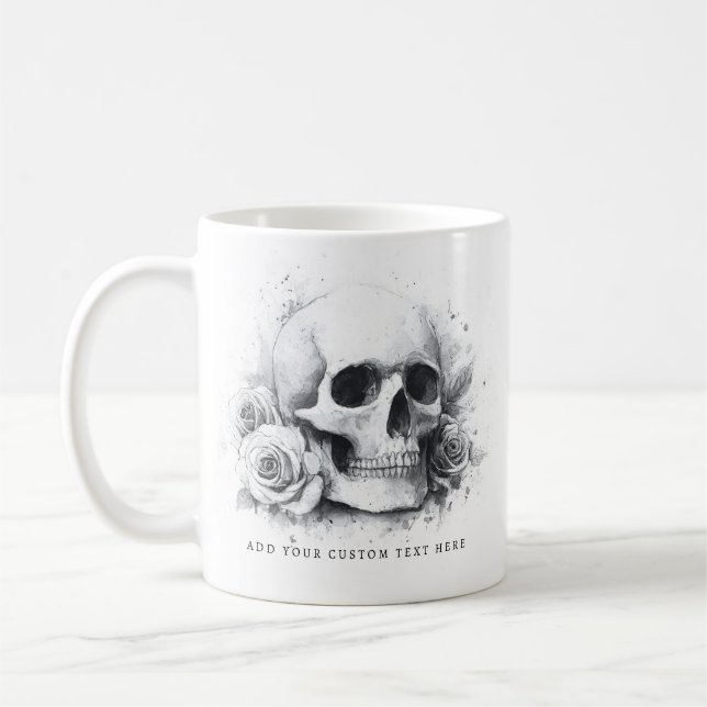 Skull with roses watercolor painting kaffemugg (Vänster)