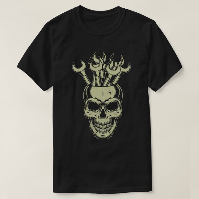 Skull Wrench Mechanic Verktyg Garage Car Mechanic  T Shirt (Design framsida)