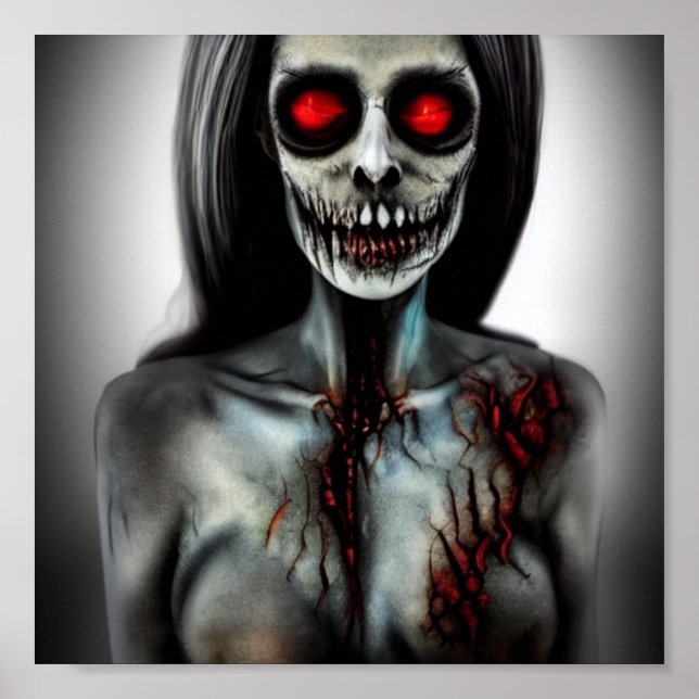 Skull Zombie Witch Spooky Ögon Woman Poster (Framsidan)