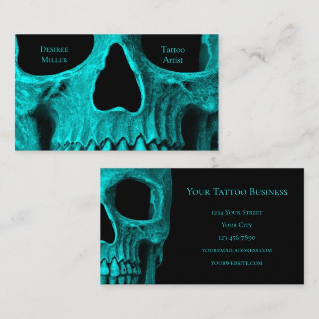 Skulla stäng den gotiska Mörken Teal Black Tatto S Visitkort (Fram/baksida)