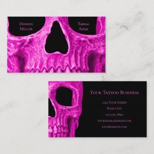 Skulla stäng Gotham Neon Rosa Black Tatto Shop Visitkort