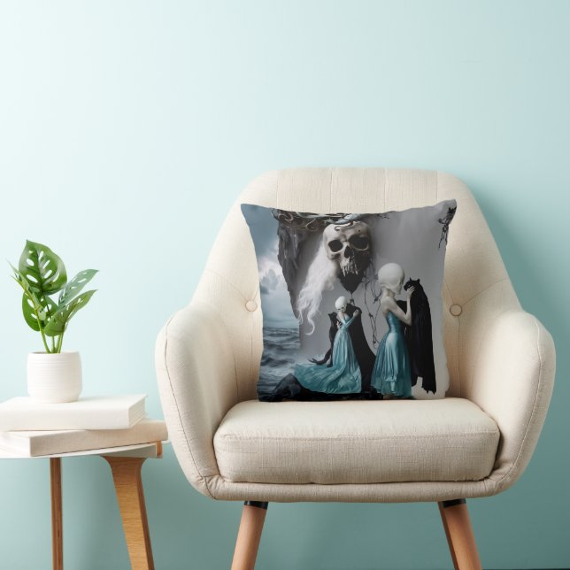 Skullat svart kattskugga, oc Witchy AI Art Kudde (Stol)