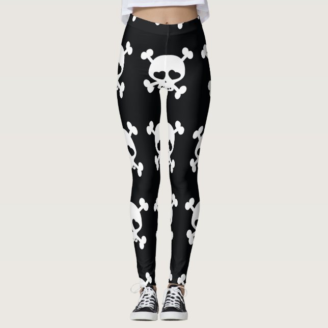 Skullben: Svartvit Mönster. Leggings (Framsida)