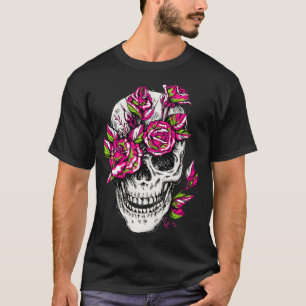 Skullblommig Blommigt Bone Ro Skeleton Coola Gothi T Shirt