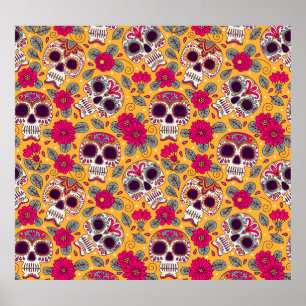 Skullblommor: Bakgrund för mexikanska dagar Poster