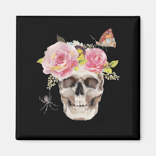 Skullblommor Butterfly Spider Halloween Gift Magnet (Framsidan)