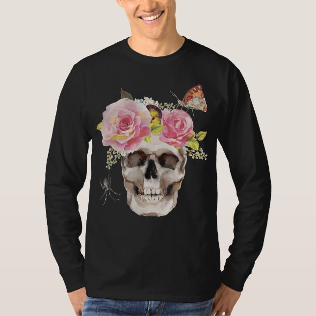 Skullblommor Butterfly Spider Halloween Gift T Shirt (Framsida)