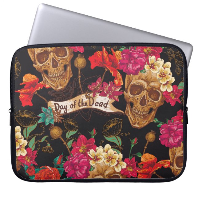 Skullblommor Dold-bakgrund Laptop Fodral (Framsidan)
