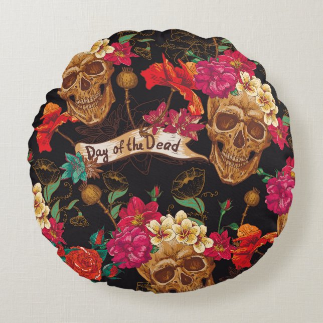 Skullblommor Dold-bakgrund Rund Kudde (Framsidan)