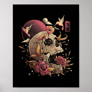 Skullblommor Skeleton Halloween Japa Poster