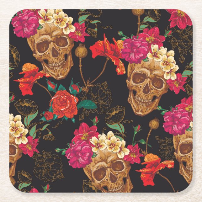 Skullblommor: Sömlös Mörk - bakgrund. Underlägg Papper Kvadrat (Framsidan)