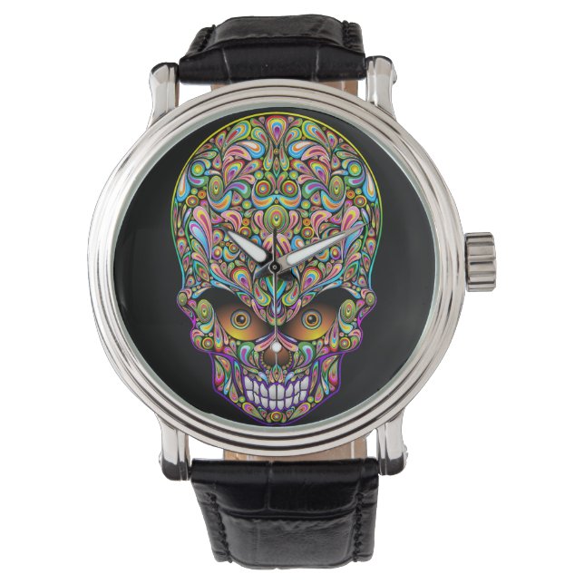 Skulldekorativ Psychedelic Art Design Armbandsur (Framsida)