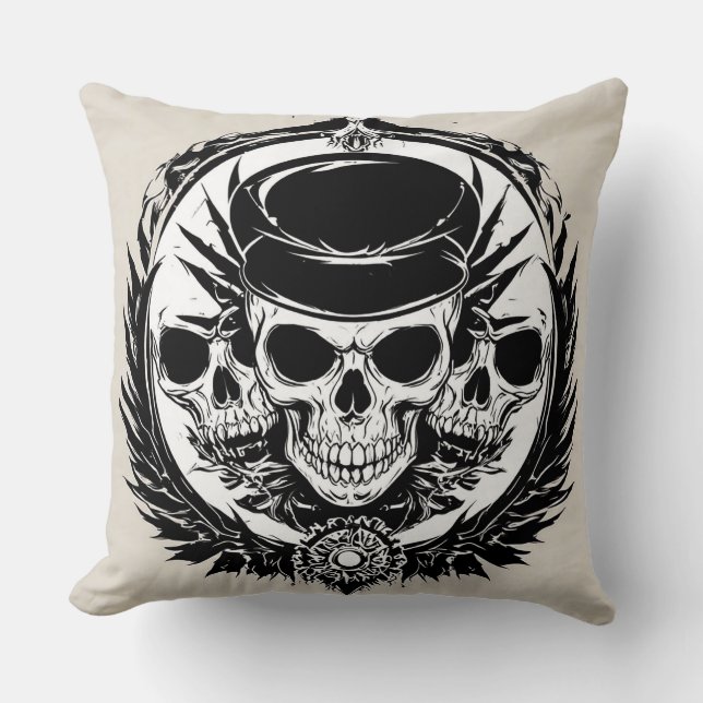 Skulldesign med Vingar och symboler Kudde (Framsida)