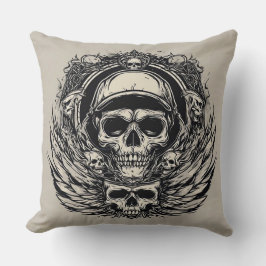Skulldesign med Vingar och symboler Kudde