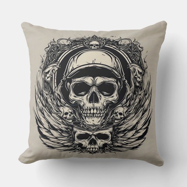 Skulldesign med Vingar och symboler Kudde (Framsida)
